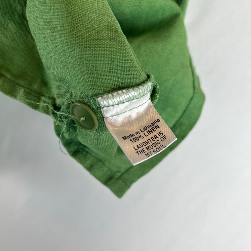 FLAX Women Green 100% Linen Sleeveless Button Front Pocket Top Shirt Size Medium - Picture 4 of 9